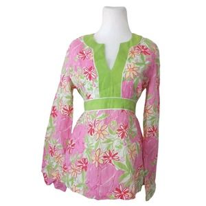 Lilly Pulitzer GARDEN VISTA Linen Top SIZE SMALL Pink Floral Elephant Print